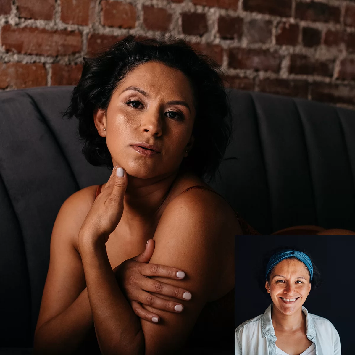 before and after boudoir photo of latina woman