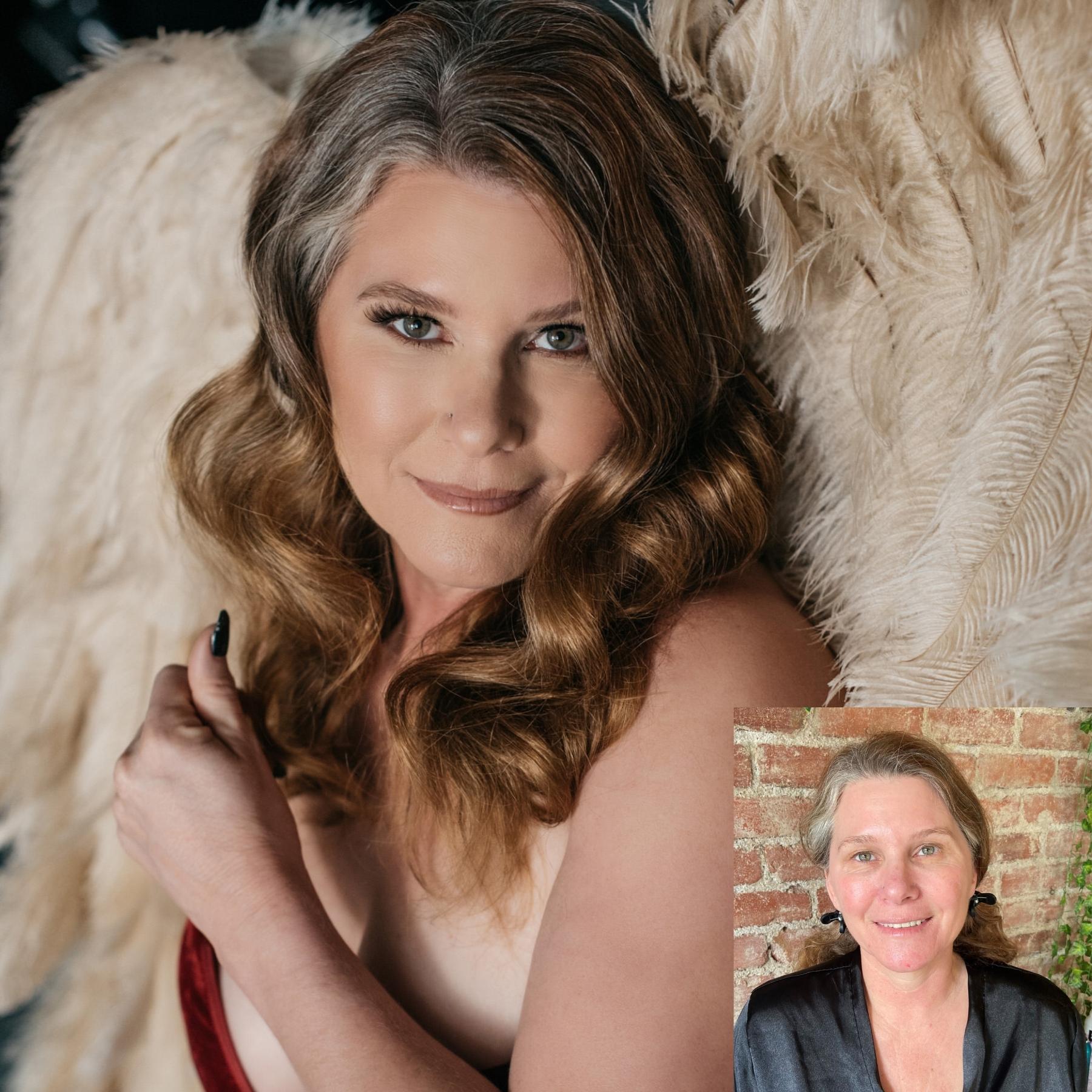 2 Red headed woman over 40 in boudoir photoshoot