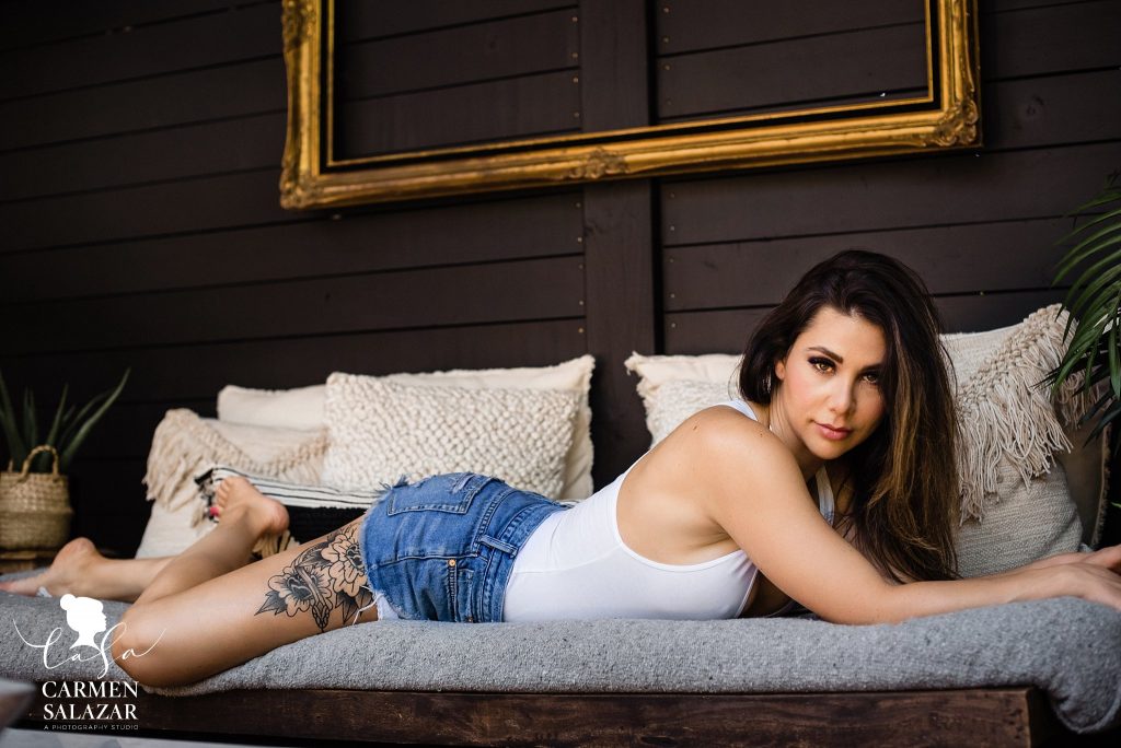 Woman in T-Shirt and Jeans; Non-Lingerie Outfits for Boudoir Photography by Carmen Salazar