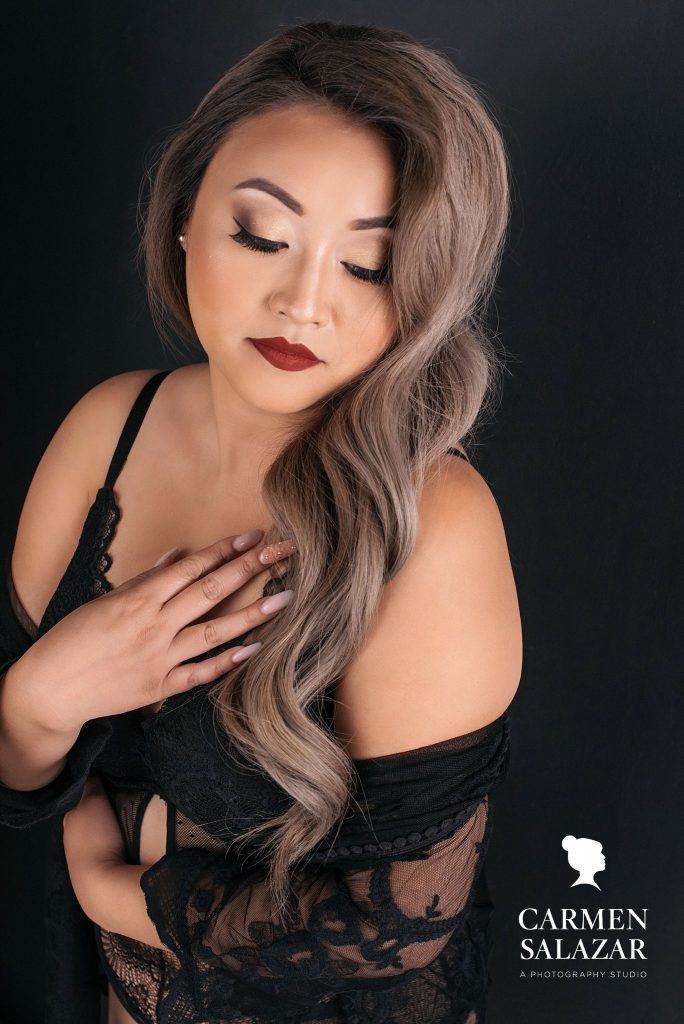 Boudoir headshot of Asian American woman by Carmen Salazar